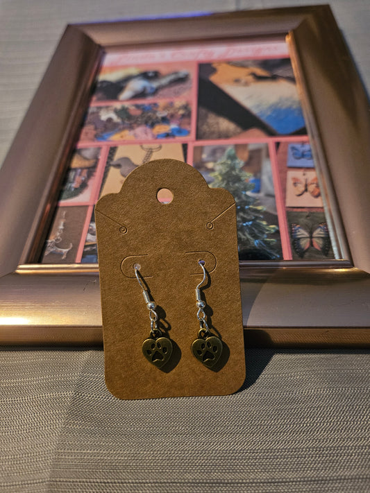 Metal Earrings (Hook) - Bronze Paws on Hearts #1133