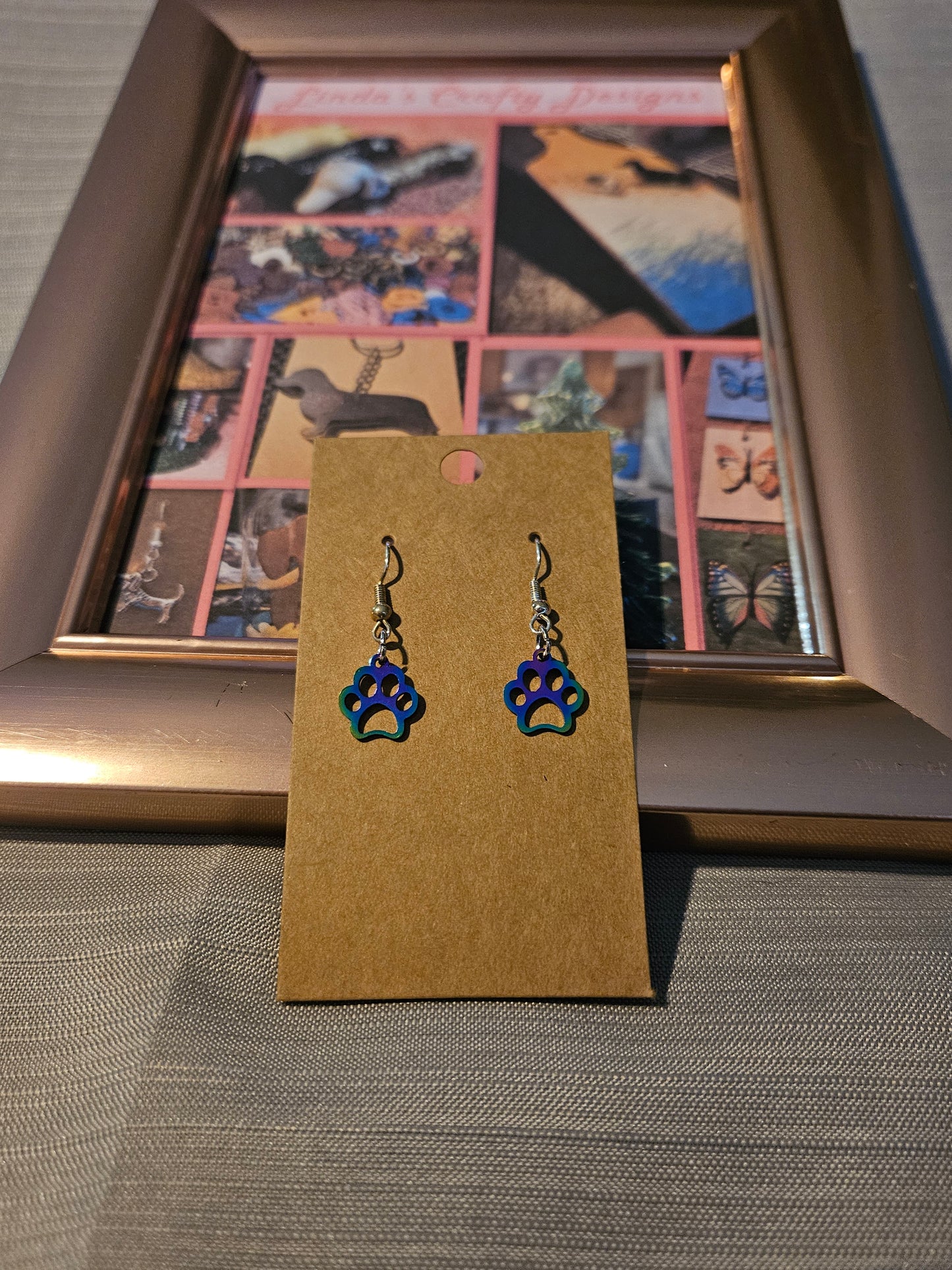 Metal Earrings (Hook) - Rainbow Pawprints (#1110 sold). 1111