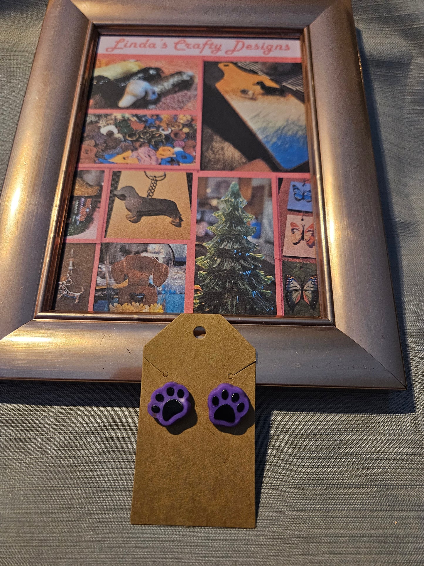 Polymer Clay/Metal Earrings (Posts) Paw Prints - Purple #1062
