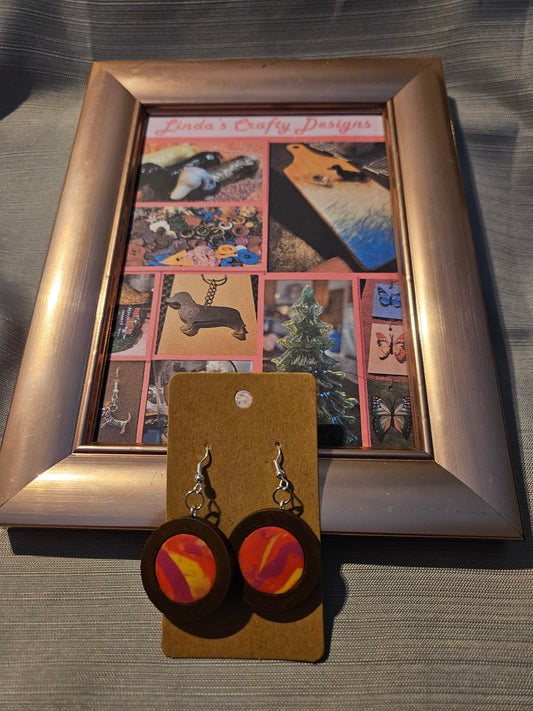 Polymer Clay/Metal/Wood Earrings (Hook) - Wooden Delight #39