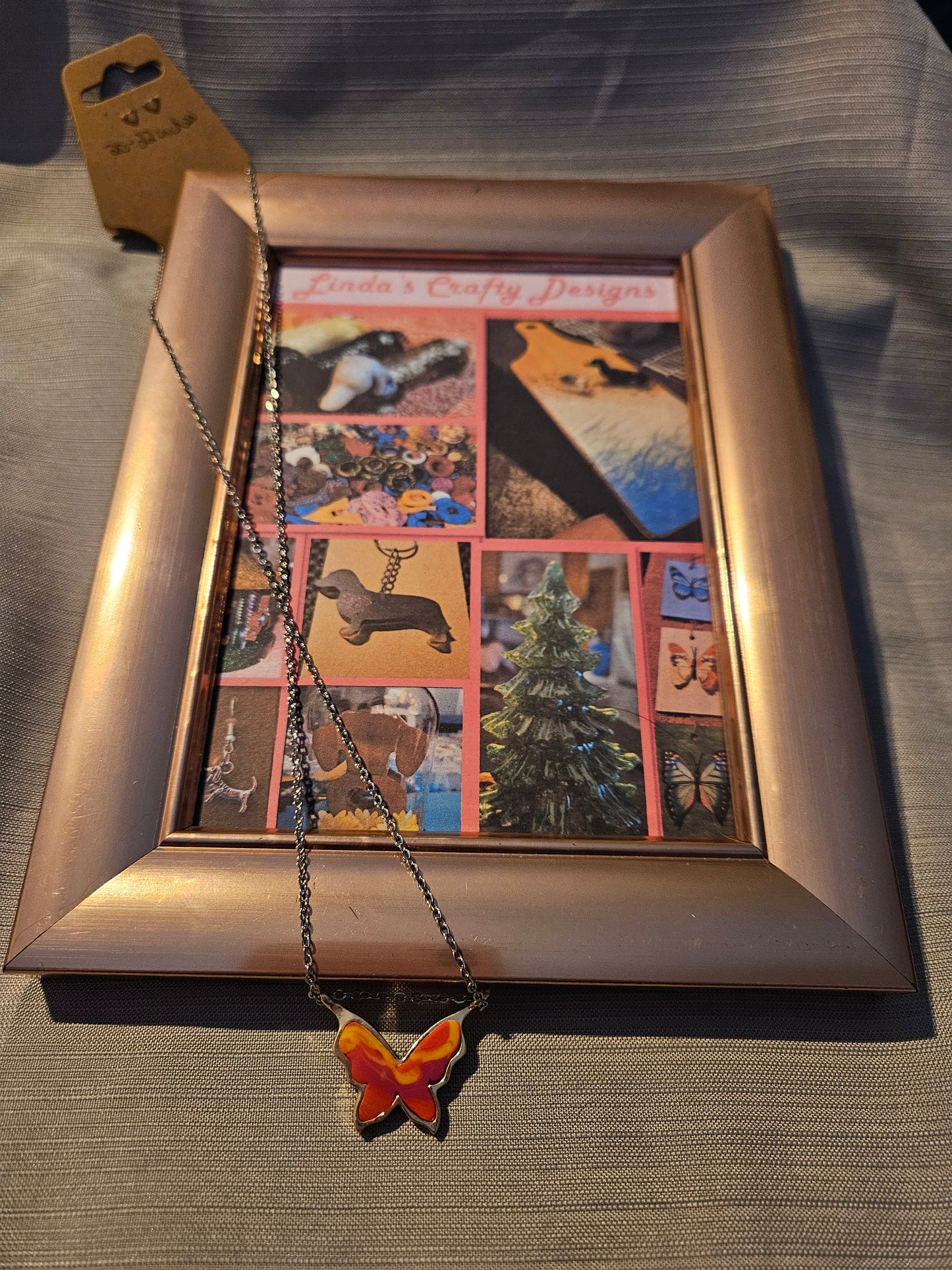 Polymer Clay/Metal Necklace - Marble Butterfly -  20-22 inches #225