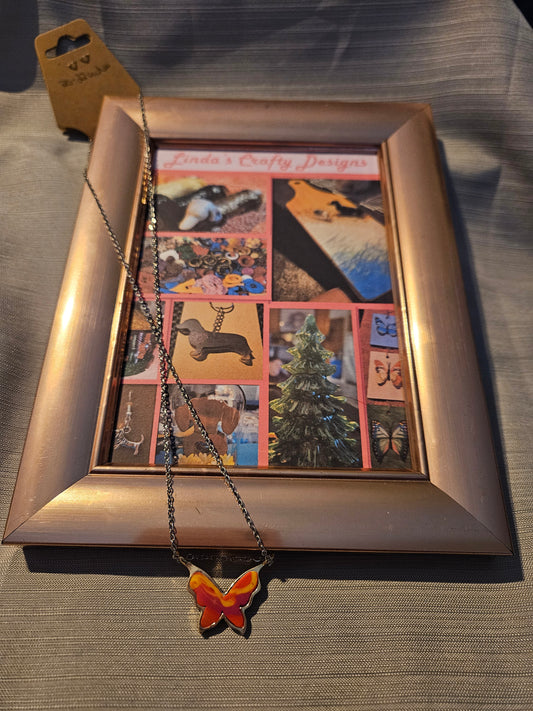 Polymer Clay/Metal Necklace - Marble Butterfly -  20-22 inches #225