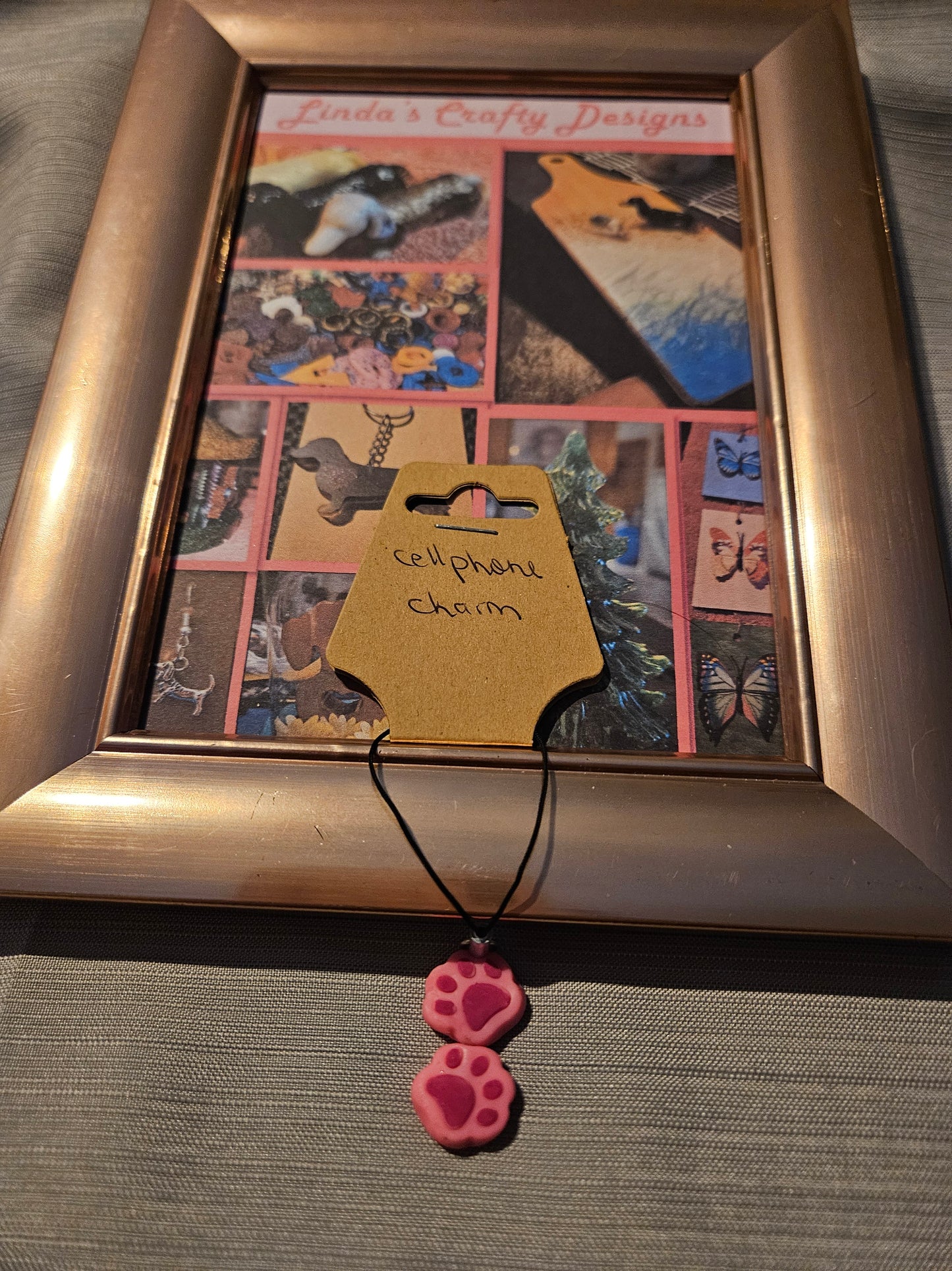 Polymer Clay Cell Phone Charm - Paw Prints -Pink #730