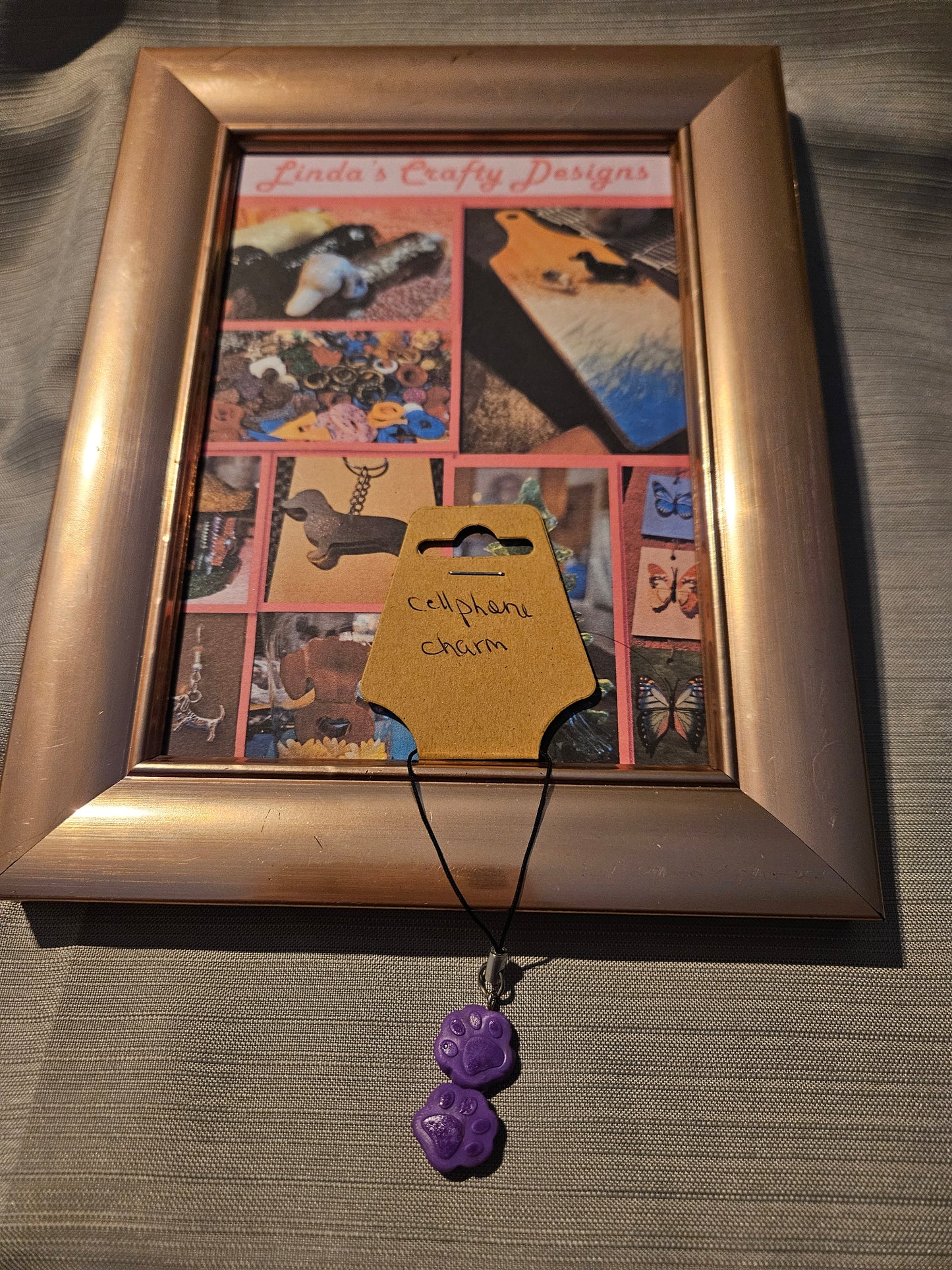 Polymer Clay Cell Phone Charm - Paw Prints - Purple #732