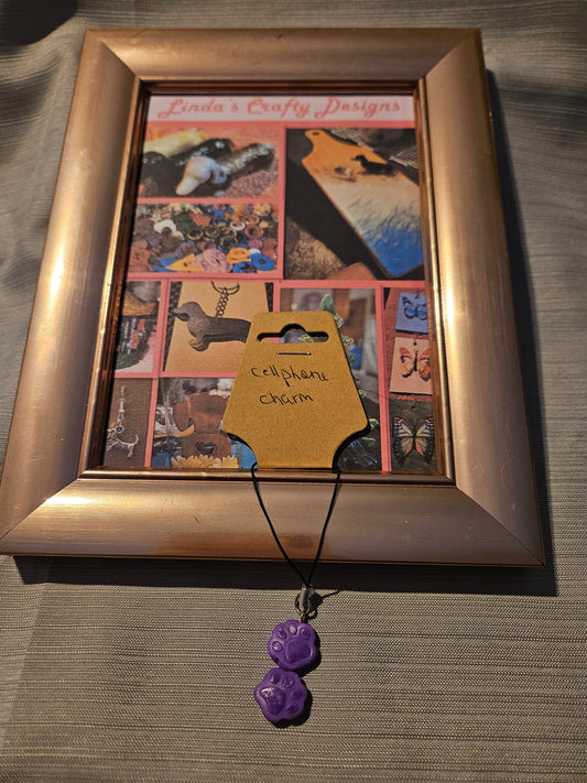 Polymer Clay Cell Phone Charm - Paw Prints - Purple #732