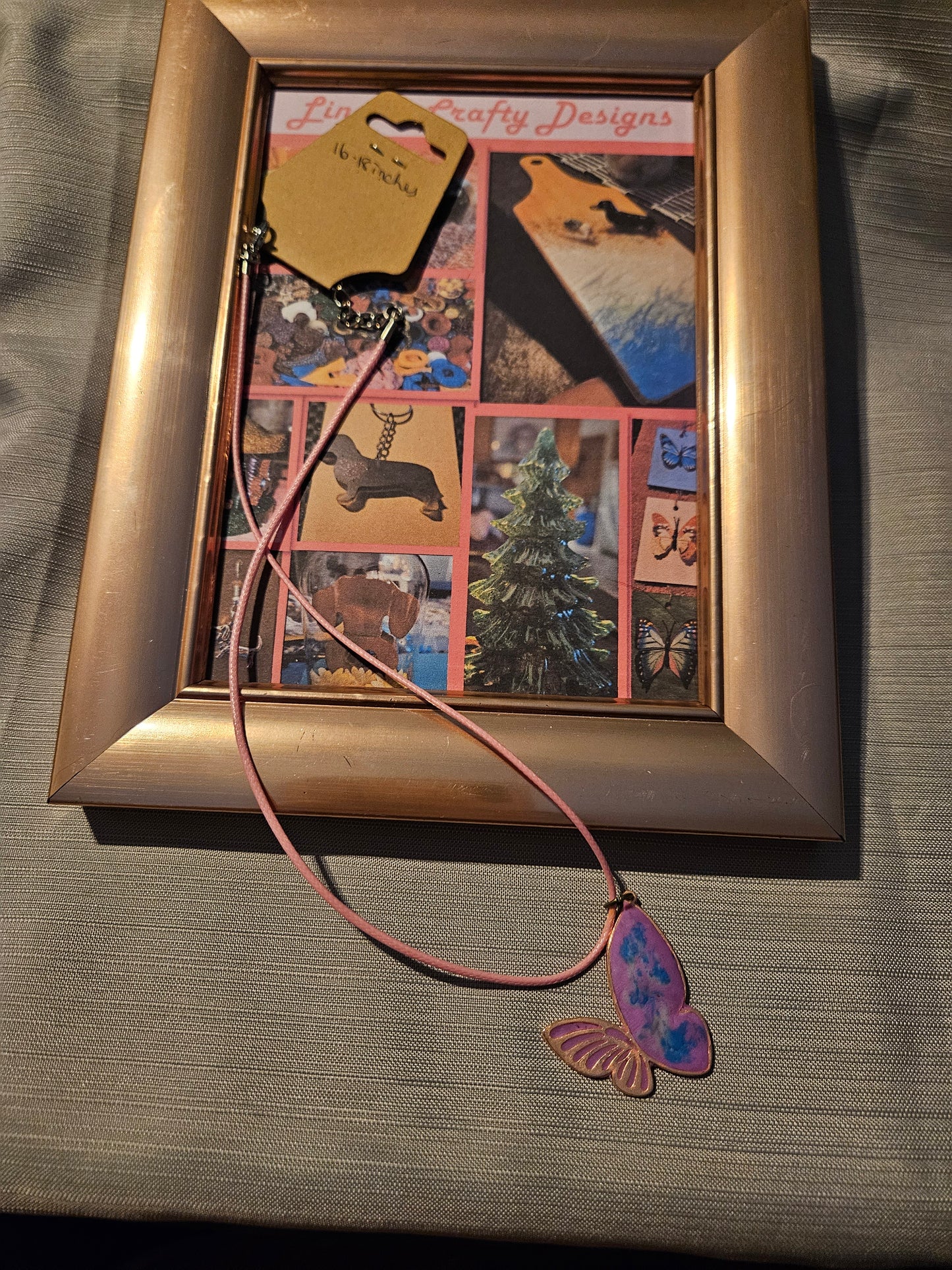 Polymer Clay/Rope Necklace - Butterfly in Pink -  16-18 inches #176