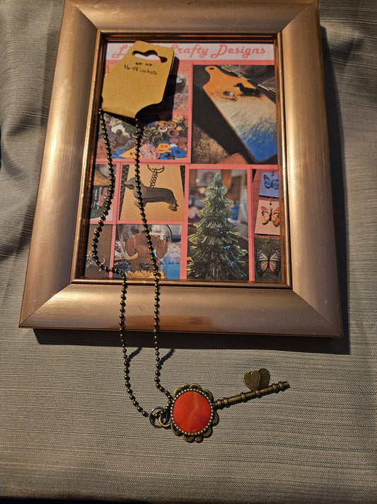 Polymer Clay/Metal Necklace - Red Key -  16-18 inches #226