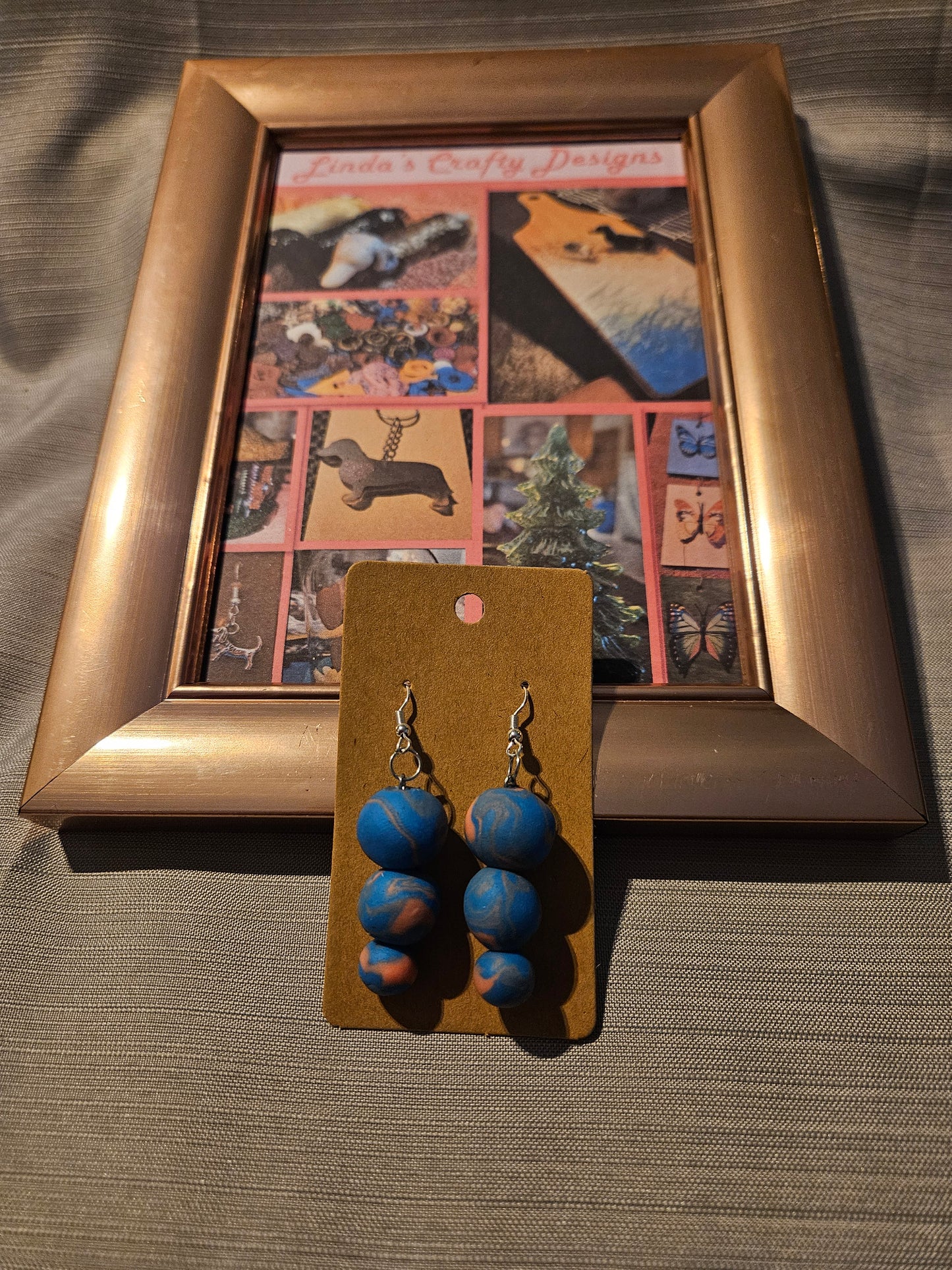 Polymer Clay/Metal Earrings (Hook) - Balls of Blue Swirl #19
