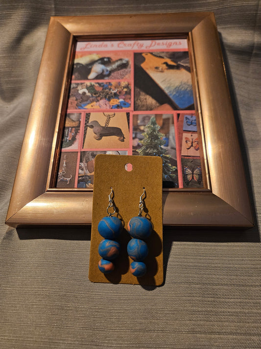 Polymer Clay/Metal Earrings (Hook) - Balls of Blue Swirl #19