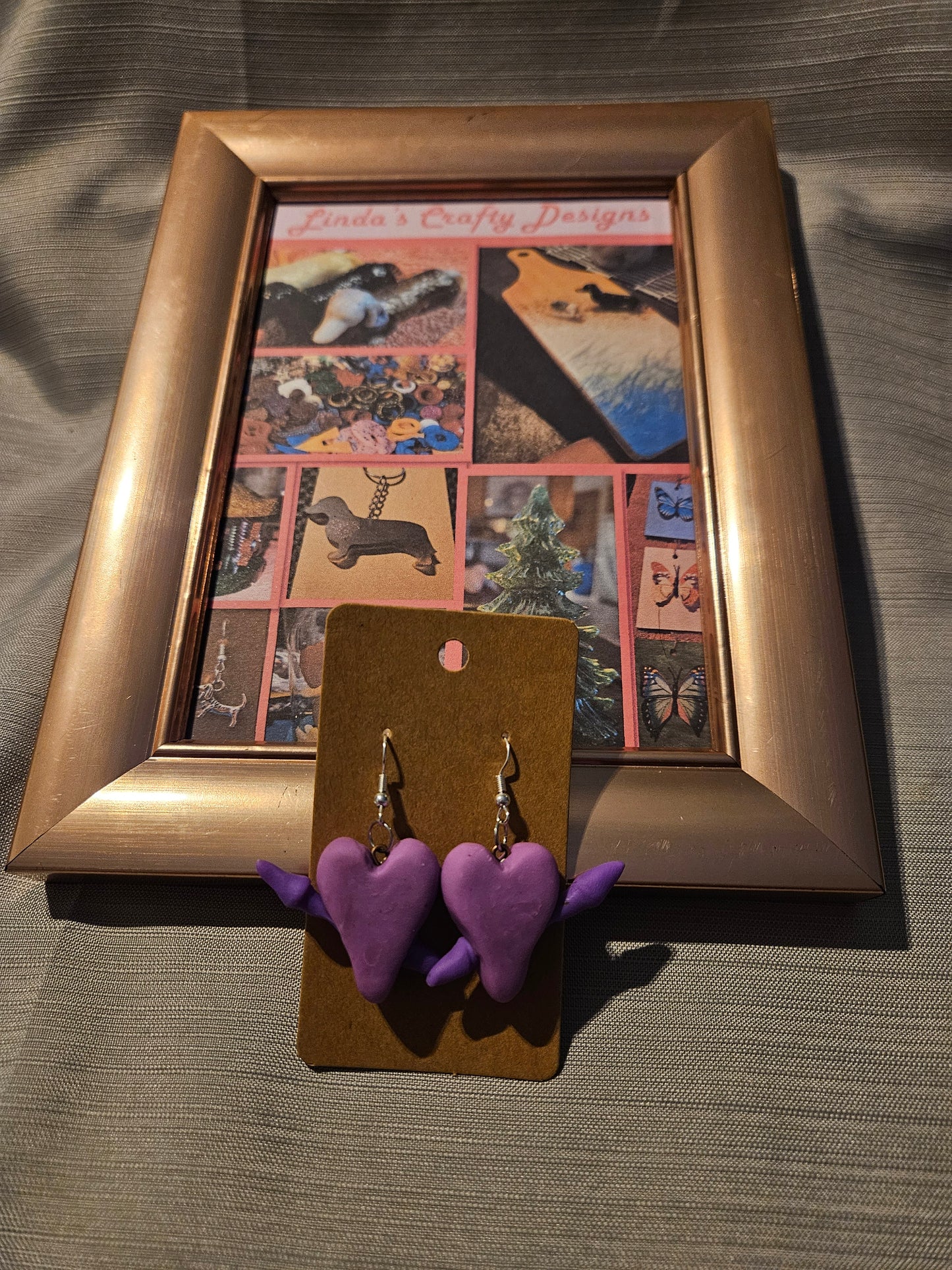 Polymer Clay/Metal Earrings (Hook) - Purple Hearts #23