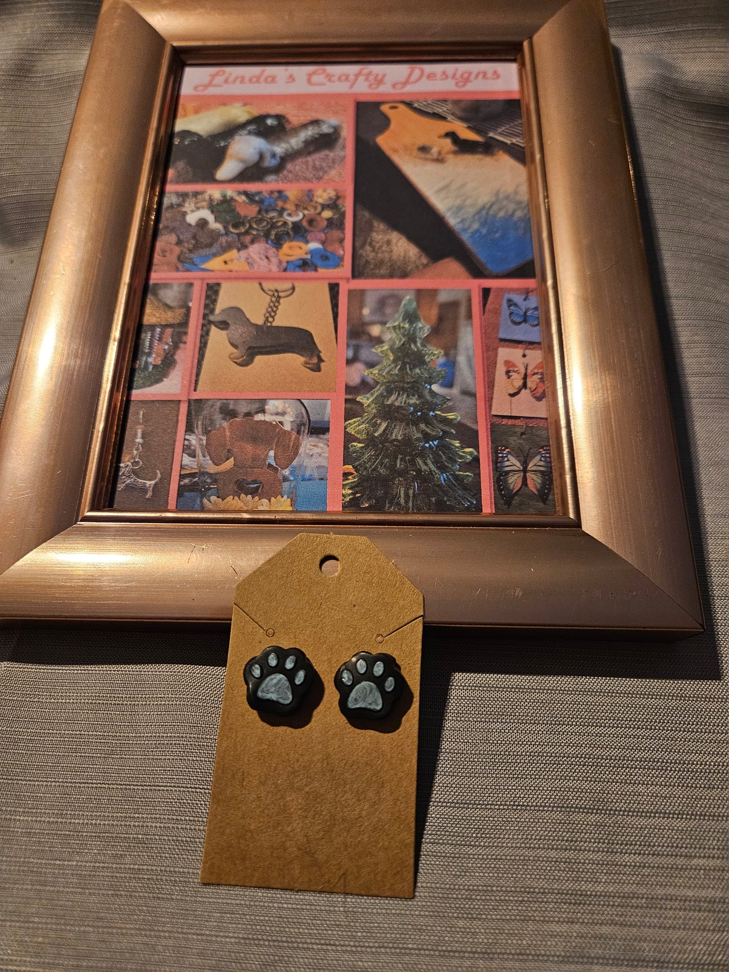 Polymer Clay/Metal Earrings (Posts) Paw Prints - Black #1066. 1067