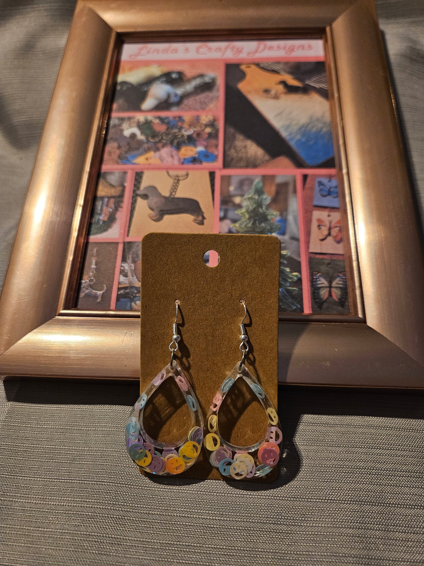 Resin/Metal Earrings (Hook) - Happy Faces in Teardrops #68