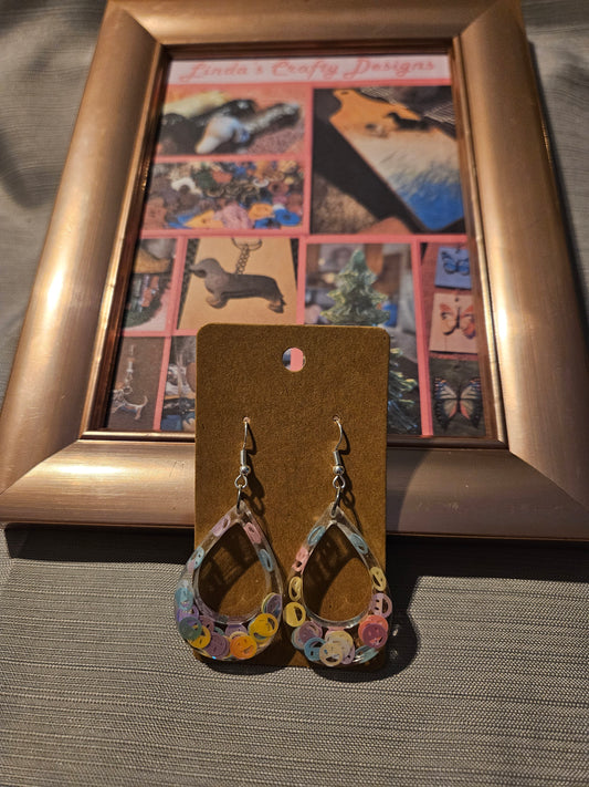 Resin/Metal Earrings (Hook) - Happy Faces in Teardrops #68