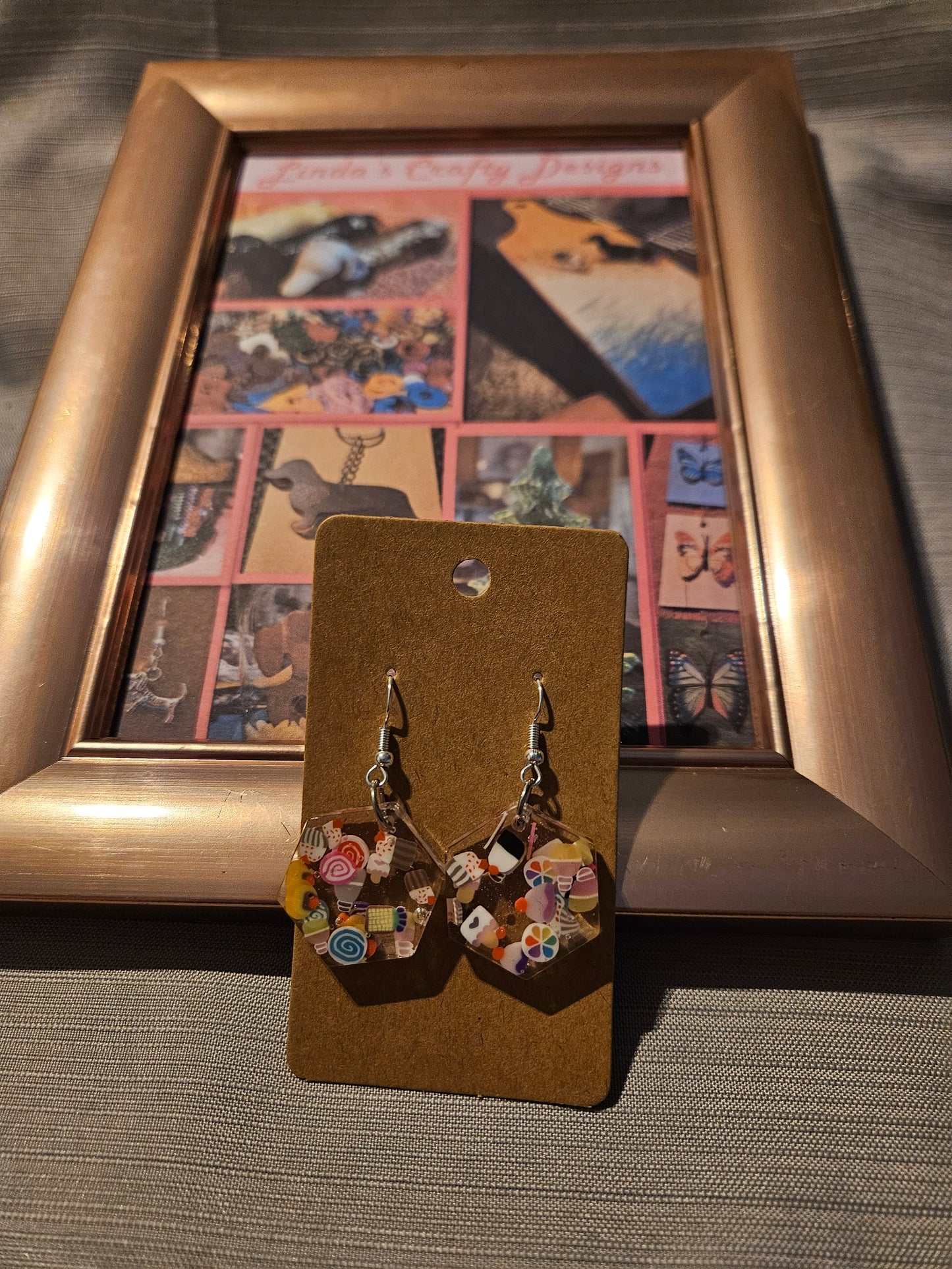 Resin/Metal Earrings (Hook) - Hexagon Sweets #69
