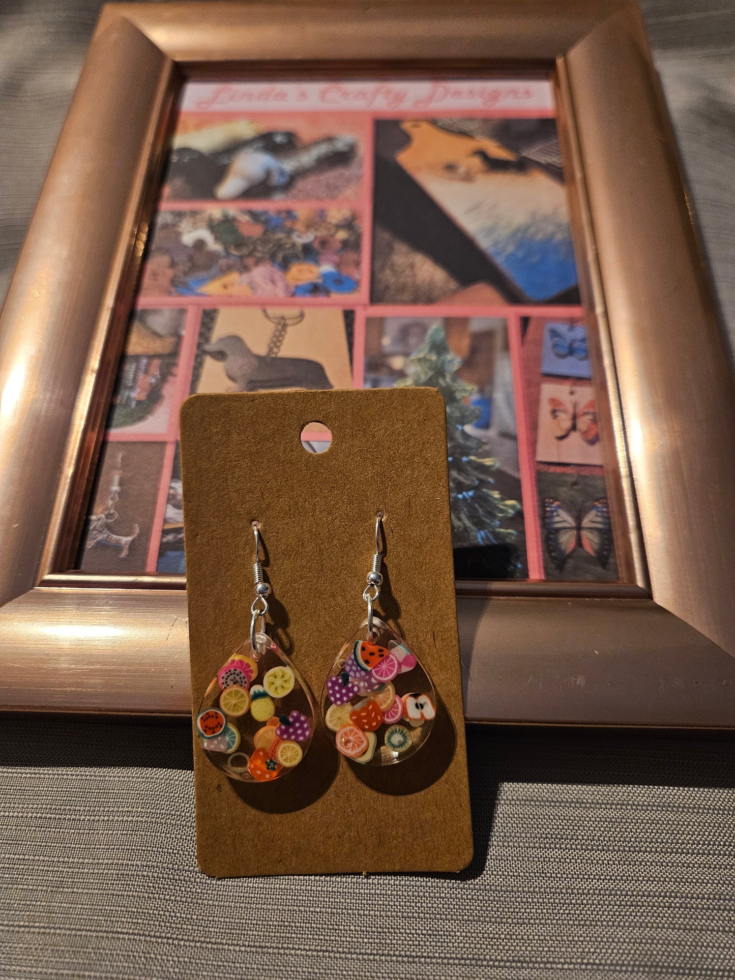 Resin/Metal Earrings (Hook) - Fruity Teardrops #67