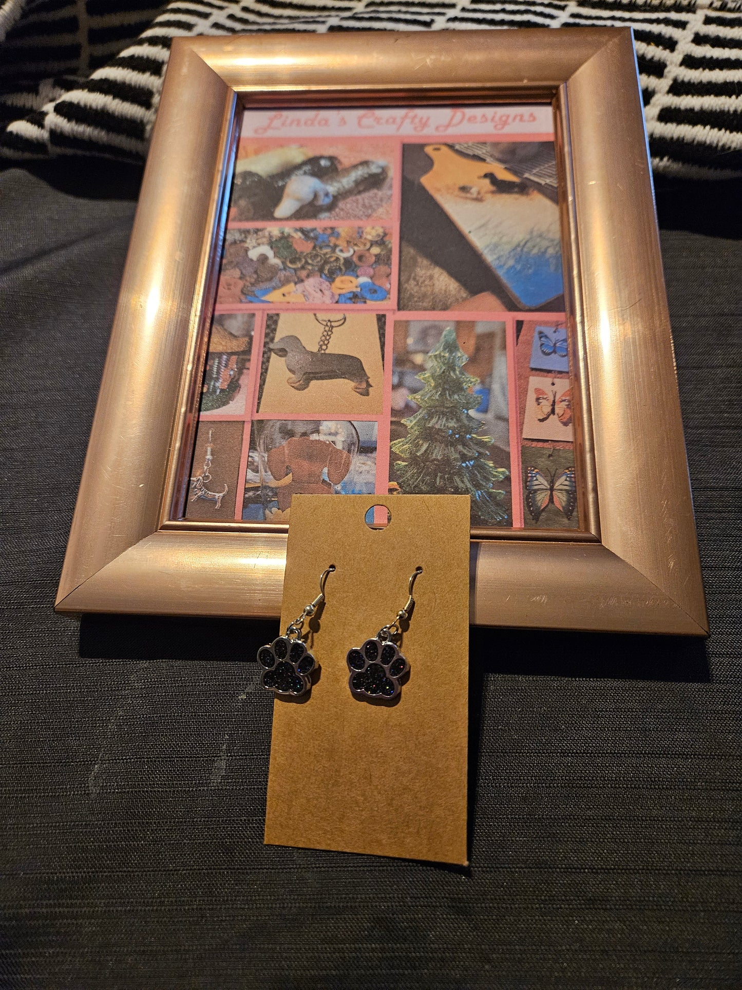 Metal Earrings (Hook) -  Black Sparkle Paws #1207