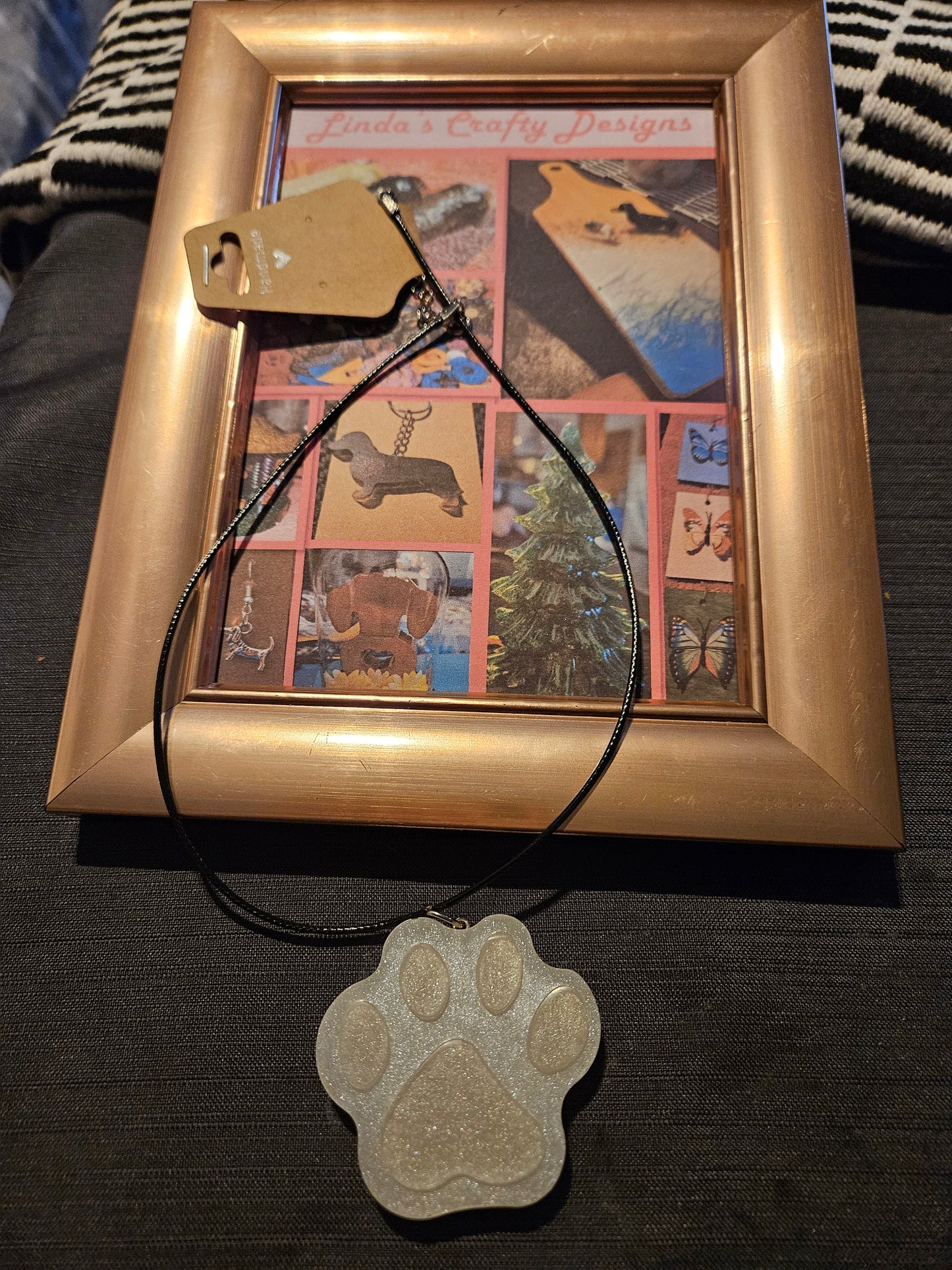 Resin/Leather Rope Necklace - Clear Paw #1210