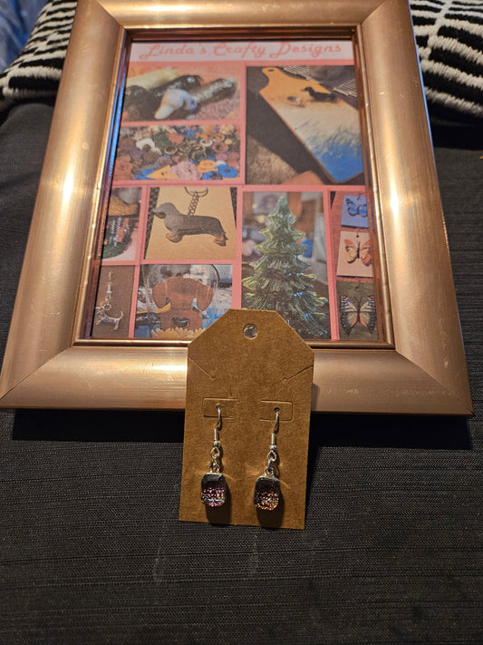 Metal Earrings (Hook) - Purple Stones #1205