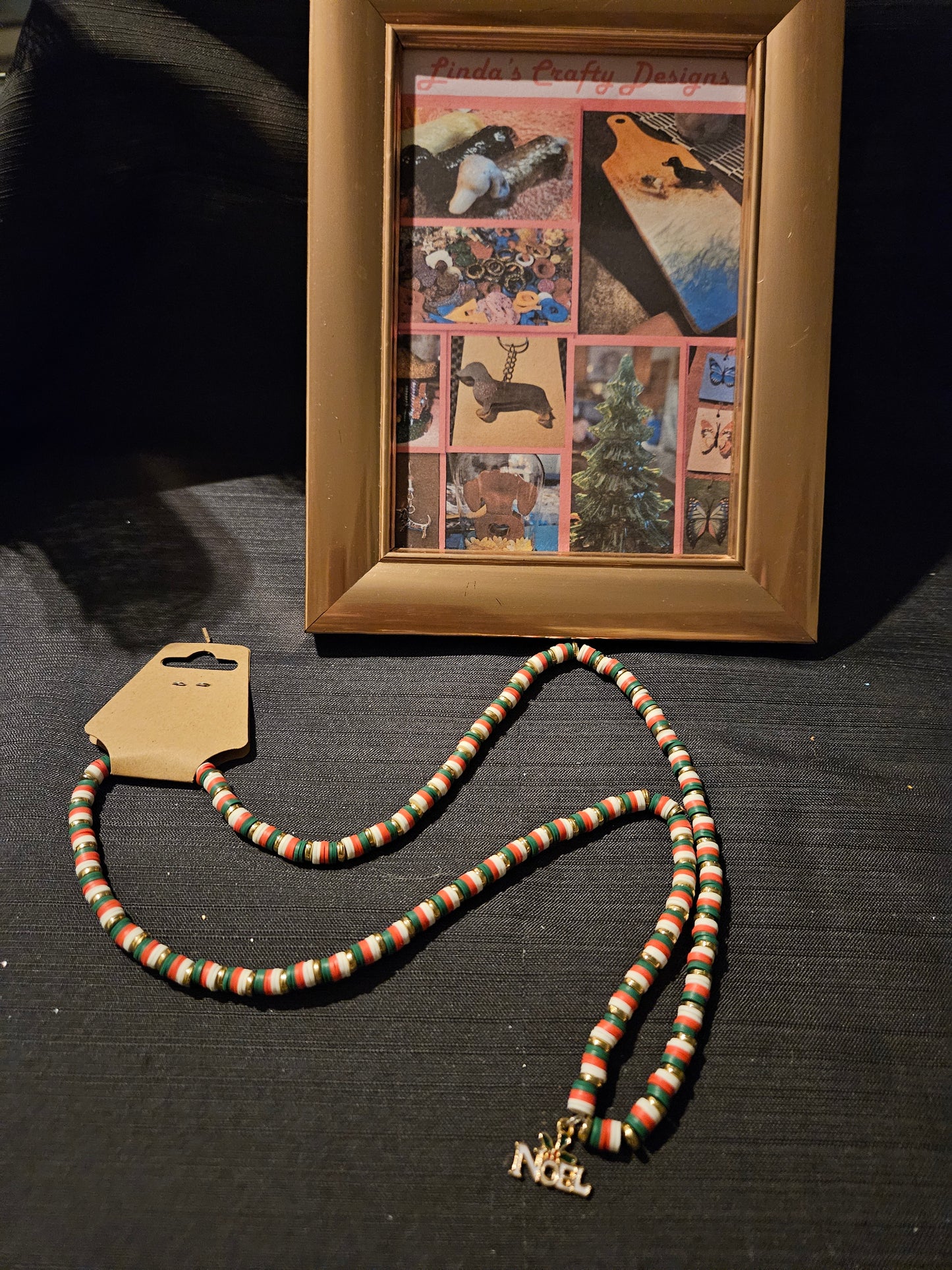 Holiday Beaded Necklace with Noel Pendant #1227