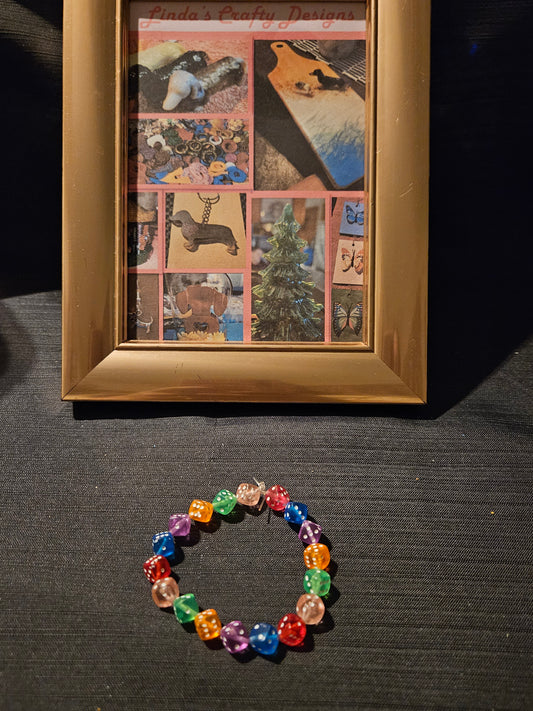 Plastic Beads Bracelet -Rainbow Dice #1234