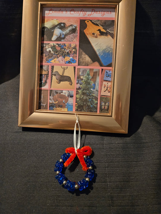 Holiday Ornament - Beaded Wreath - Blue #1285