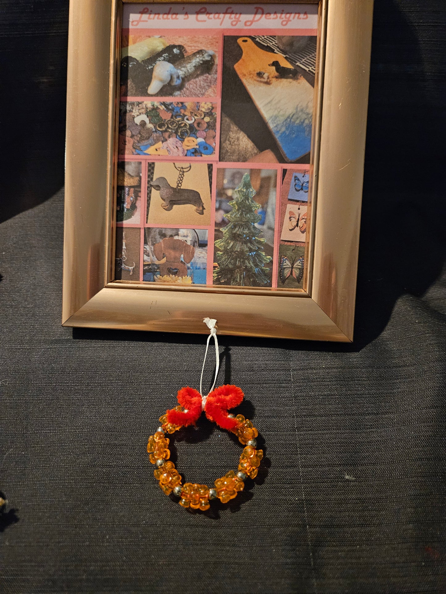 Holiday Ornament - Beaded Wreath - Orange #1286