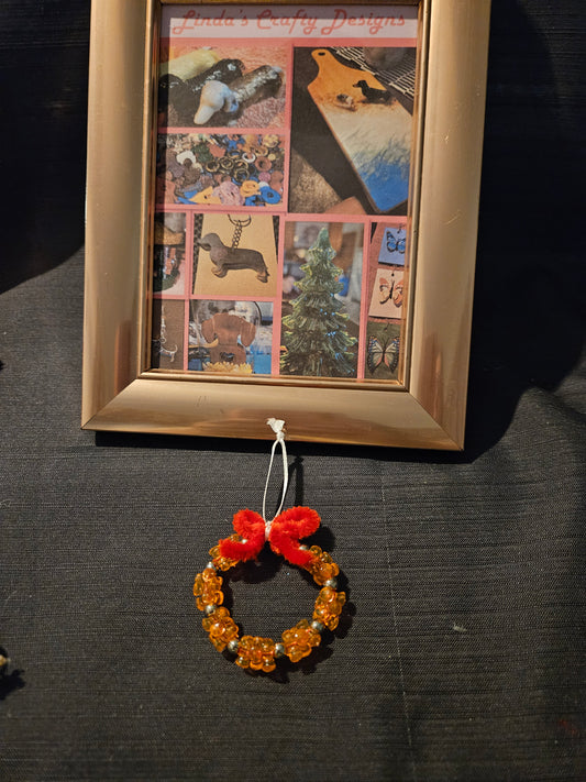 Holiday Ornament - Beaded Wreath - Orange #1286
