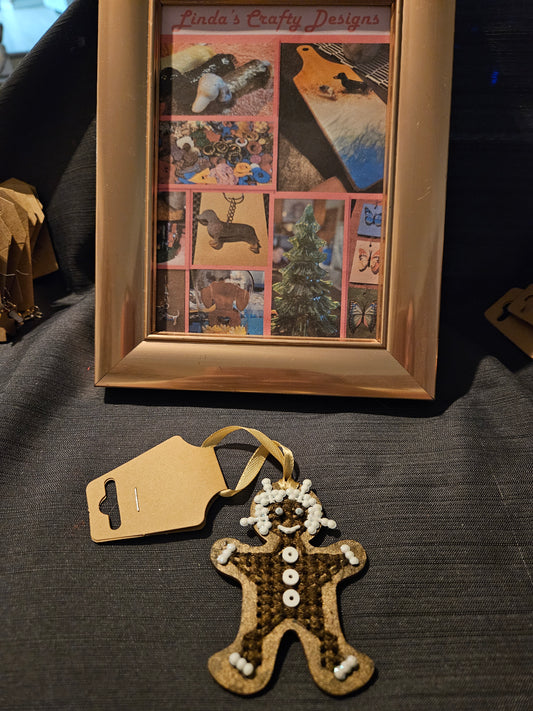 Holiday Ornament - Wooden Cross-Stitch - Gingerbread Man #1331