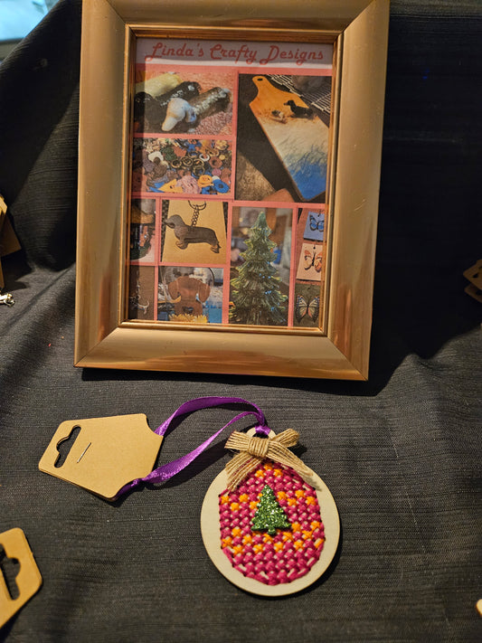 Holiday Ornament - Wooden Cross-Stitch - Hanging Ball #1326