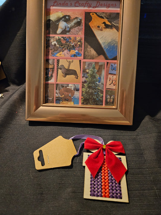 Holiday Ornament - Wooden Cross-Stitch - Present #1325