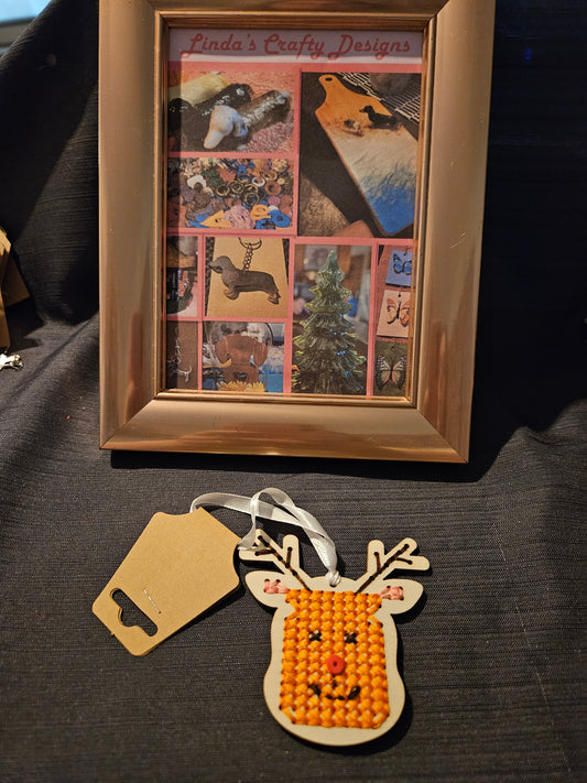 Holiday Ornament - Wooden Cross-Stitch - Reindeer #1323