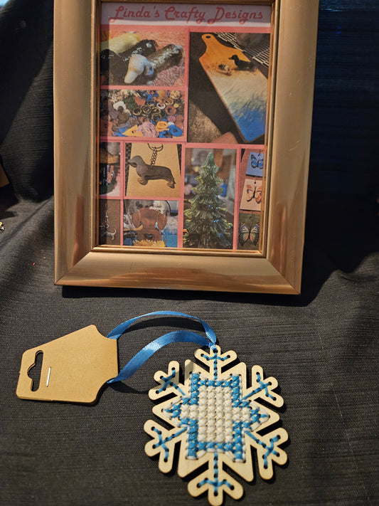 Holiday Ornament - Wooden Cross-Stitch - Snowflake #1322