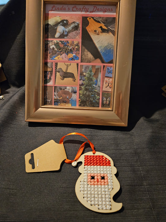 Holiday Ornament - Wooden Cross-Stitch - Santa #1321