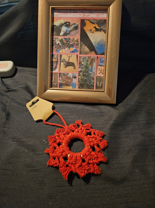 Holiday Ornament - Macrame Snowflake - Red #1363