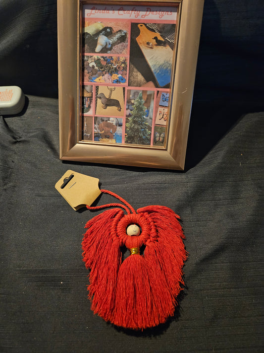 Holiday Ornament - Macrame Angel - Red #1362