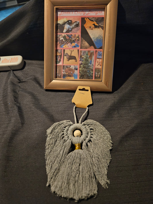 Holiday Ornament - Macrame Angel - Grey #1361