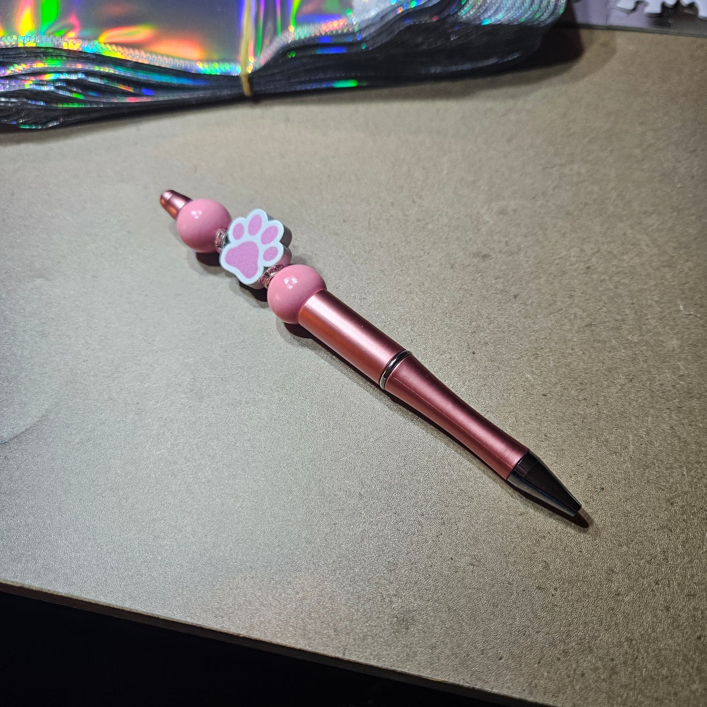 Paw Print Pen - Pink  and White #1419