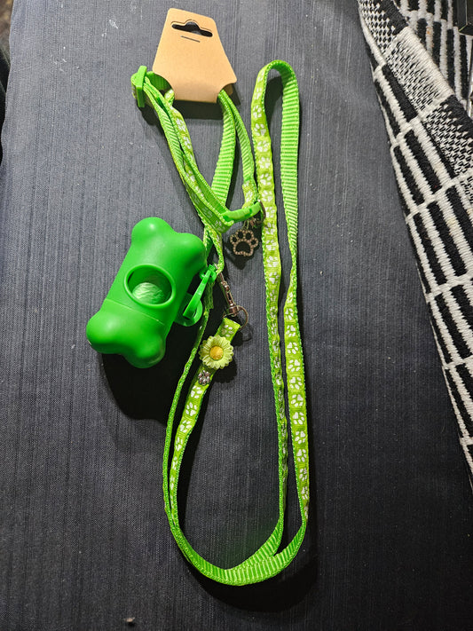 Leash, Collar, and Poop Bag Set -  Green #1398