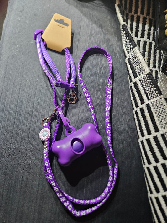 Leash, Collar, and Poop Bag Set -  Purple #1397