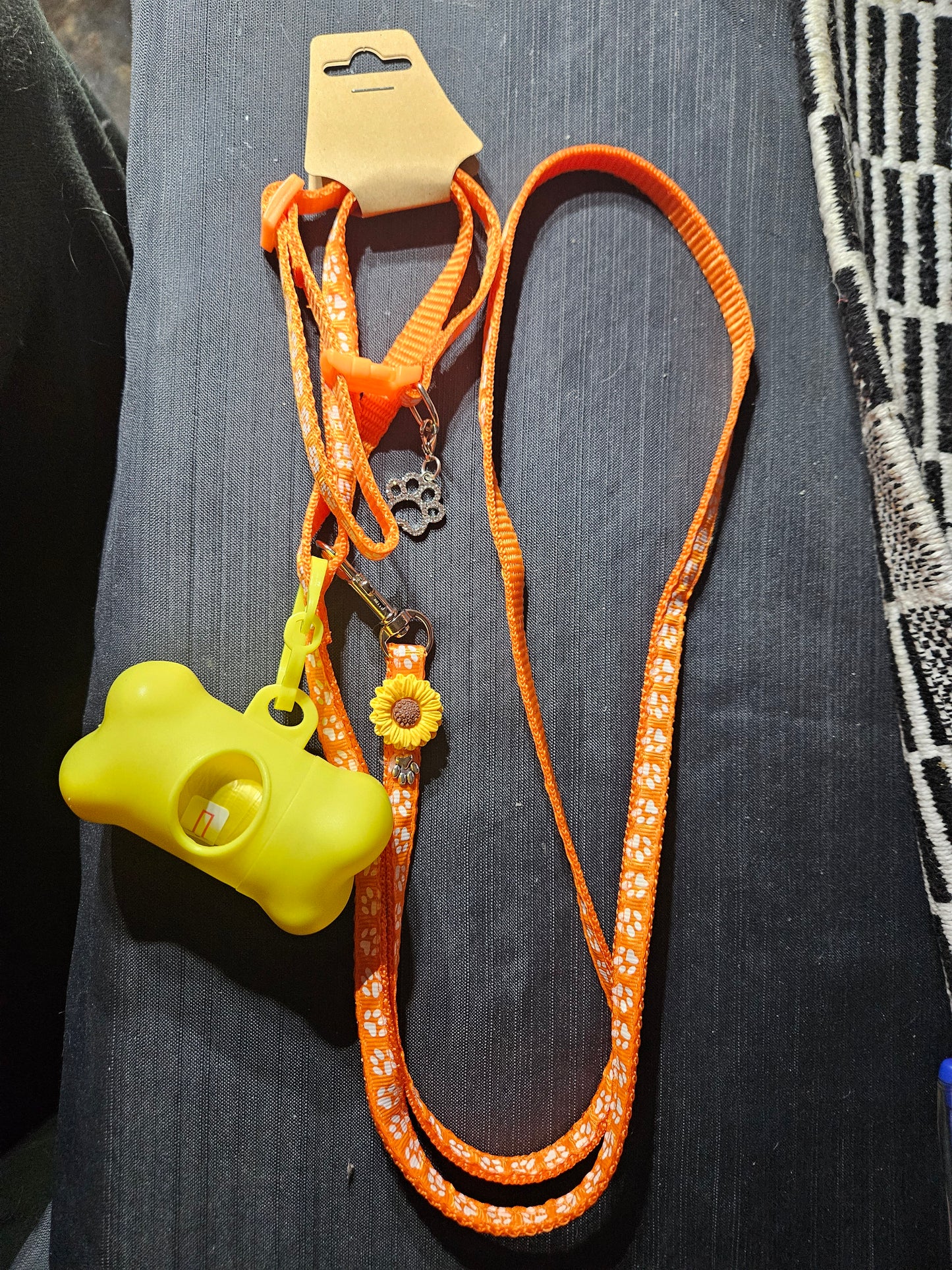 Leash, Collar, and Poop Bag Set - Orange and Yellow #1399