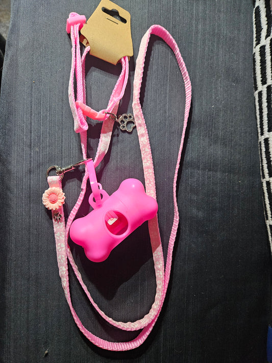 Leash, Collar, and Poop Bag Set -  Pink #1400