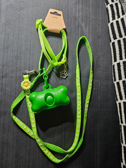 Leash, Collar, and Poop Bag Set -  Light Green #1402