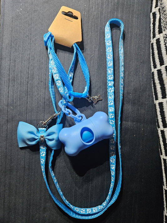Leash, Collar, and Poop Bag Set -  Light Blue #1403