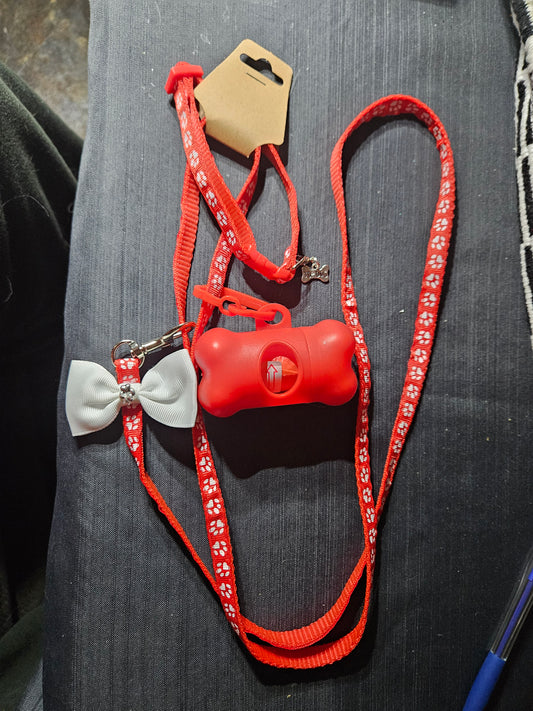 Leash, Collar, and Poop Bag Set - Red #1404