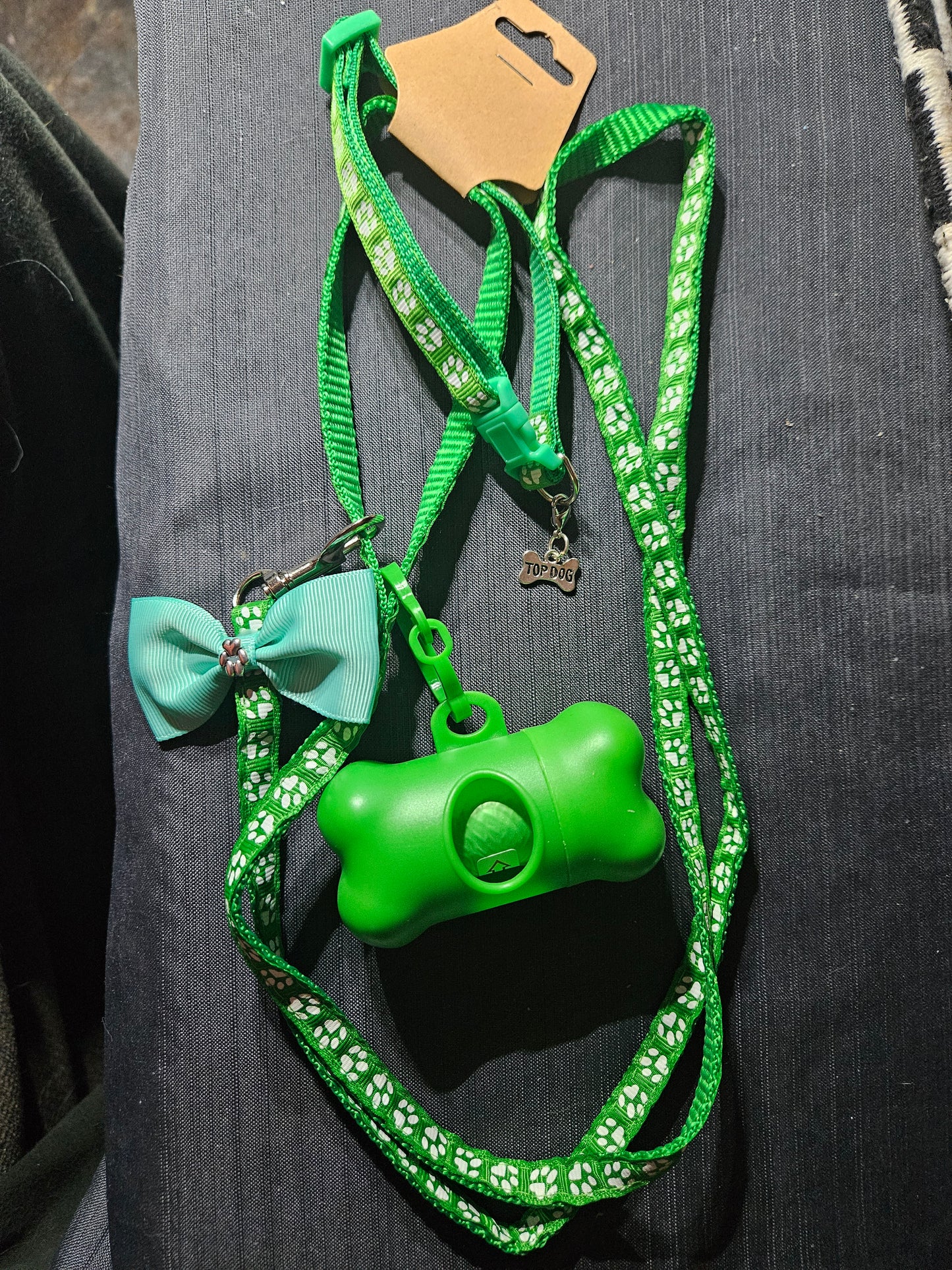 Leash, Collar, and Poop Bag Set -  Dark Green #1405