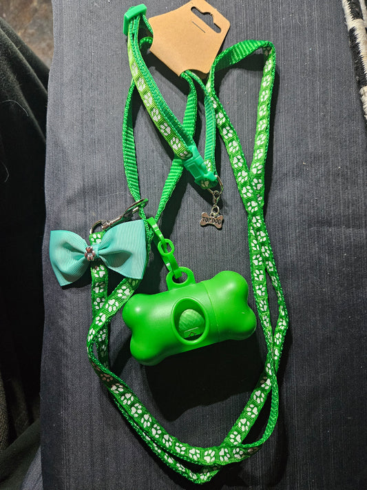 Leash, Collar, and Poop Bag Set -  Dark Green #1405