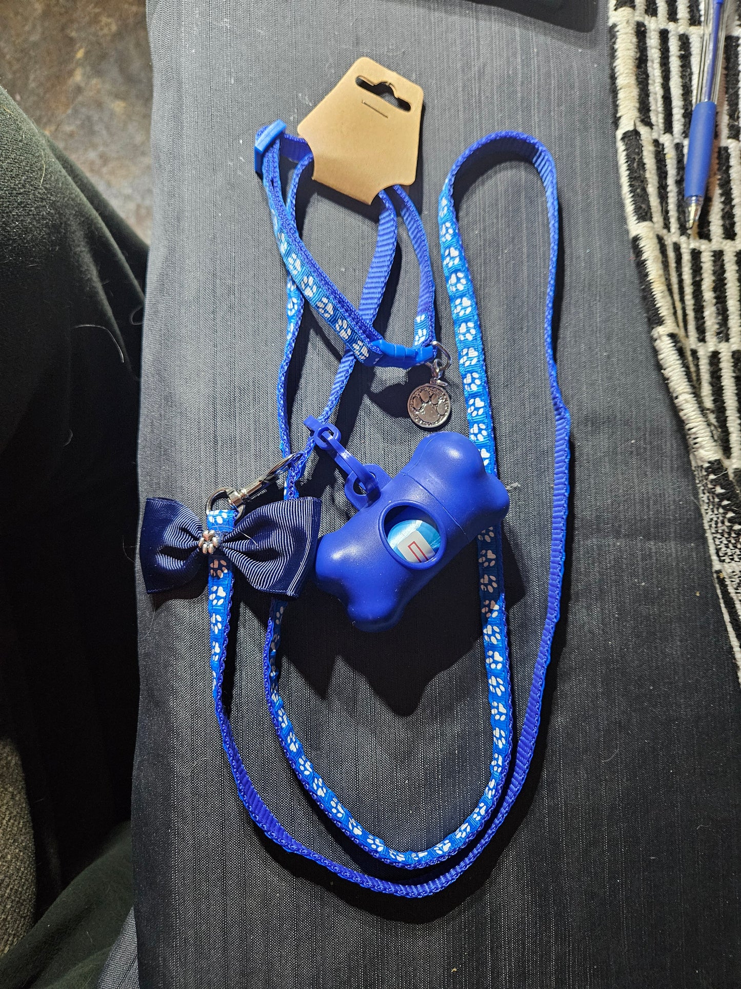 Leash, Collar, and Poop Bag Set - Dark Blue #1408